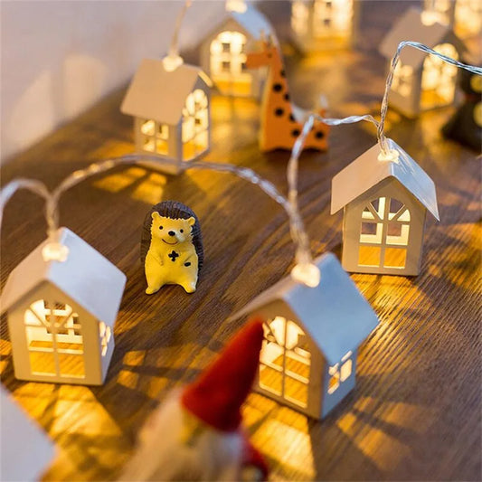 Guirnalda de Luces LED en Forma de Casa de Madera – Decoración para Bodas, Fiestas y Navidad