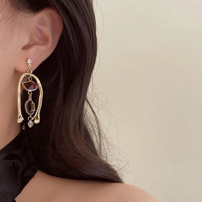 Pendientes de Gota Abstractos de Arte Retro Francés para Mujer - Diseño Asimétrico y Estilo Coreano
