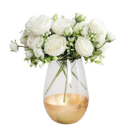 Ramo de Peonías Artificiales de Seda 30cm - Decoración para Boda, Hogar y Eventos - Flores Realistas con 5 Rosas Grandes y 4 Capullos Pequeños