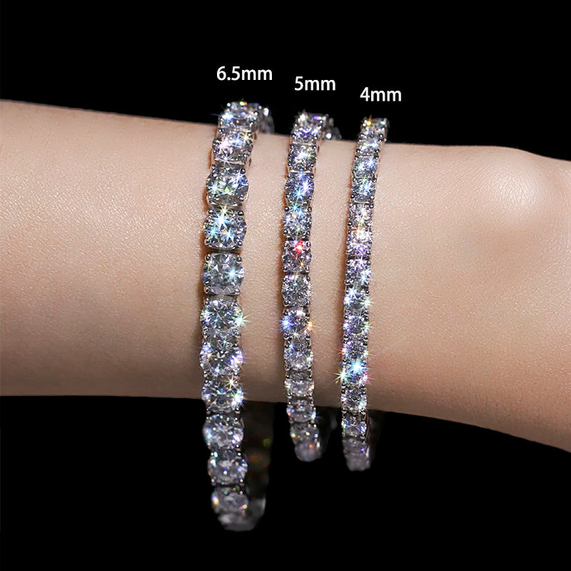 Pulsera de moissanita auténtica de 3/3, 5/4/5mm, de plata de ley S925 brillante, joyería de diamantes para fiesta de boda de lujo