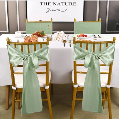 Cinta de satén verde salvia para silla, lazo de seda decorativo, ideal para bodas, fiestas y eventos, 10/50 piezas