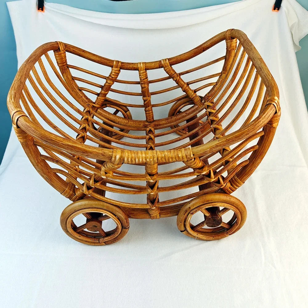 Cesta de Ratán para Bebé | Carrito Original para Fotografía de Recién Nacidos | Utilería para Sesiones Fotográficas