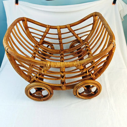 Cesta de Ratán para Bebé | Carrito Original para Fotografía de Recién Nacidos | Utilería para Sesiones Fotográficas
