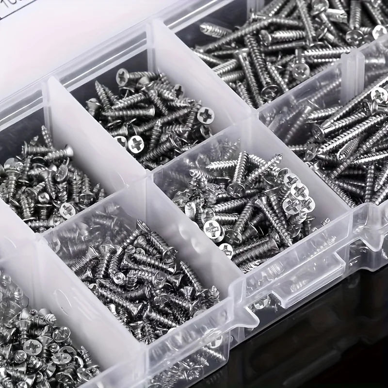 Set de Tornillos Autoperforantes de Madera de 400/800 Piezas - Tornillos Phillips de Cabeza Plana con Tuercas de Bloqueo