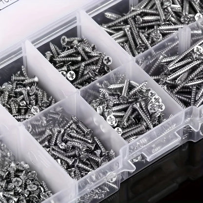 Set de Tornillos Autoperforantes de Madera de 400/800 Piezas - Tornillos Phillips de Cabeza Plana con Tuercas de Bloqueo