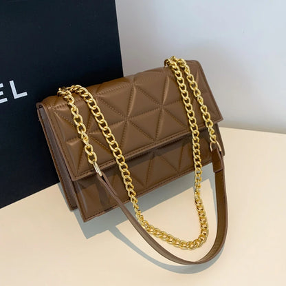 Bolso de Mano de Cuero PU con Cadena para Mujer, Diseño de Cuadros, Bandolera de Verano, Bolso de Mano Cuadrado para Dama