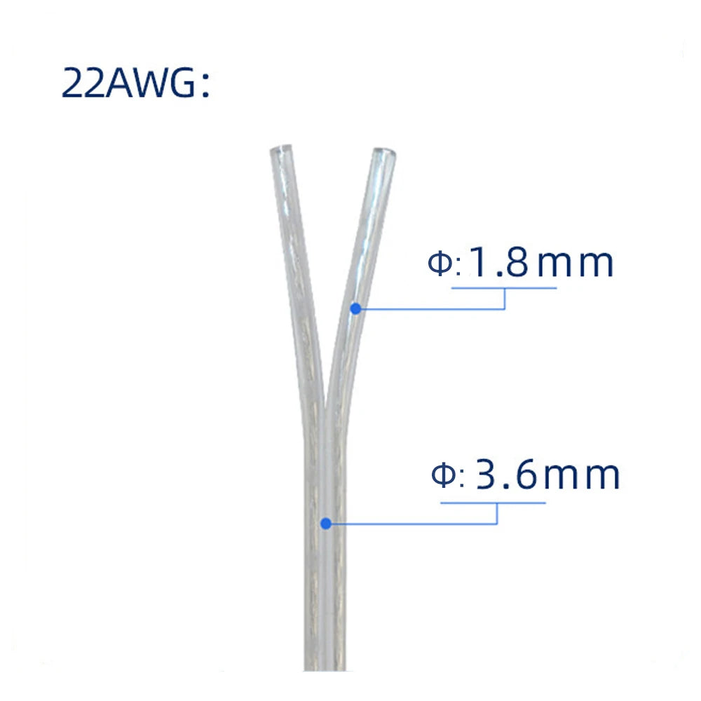 Cable de Soldadura para Luz de Neón LED, Cable Paralelo Transparente de 22AWG, 2 Pines, Iluminación LED de Audio, 5m-80m