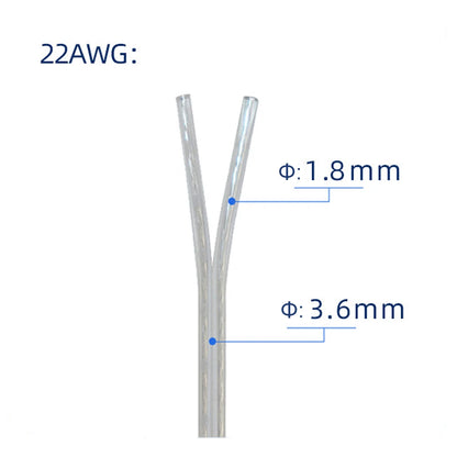 Cable de Soldadura para Luz de Neón LED, Cable Paralelo Transparente de 22AWG, 2 Pines, Iluminación LED de Audio, 5m-80m