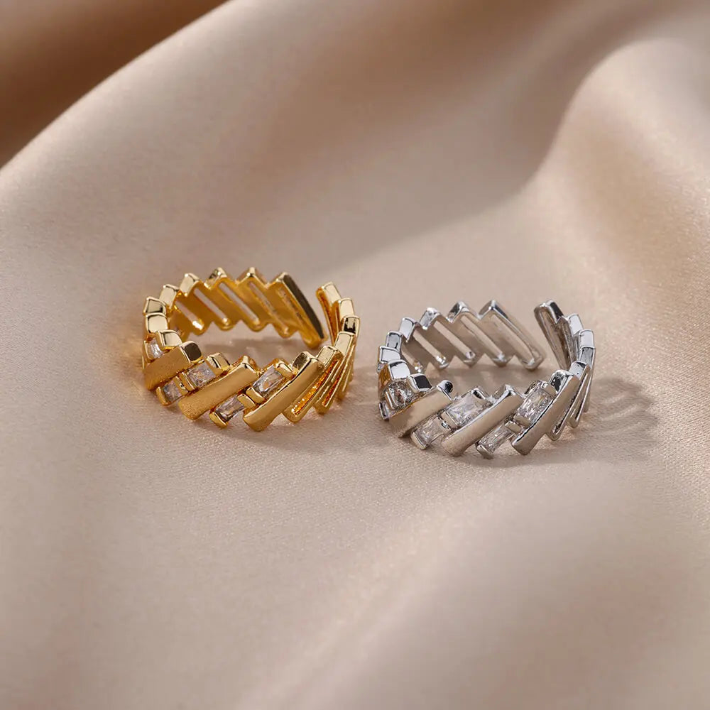 Anillos de Color Oro 18K para Mujer con Cristal de Zirconia - Anillo de Compromiso y Boda, Joyería de Pareja Popular
