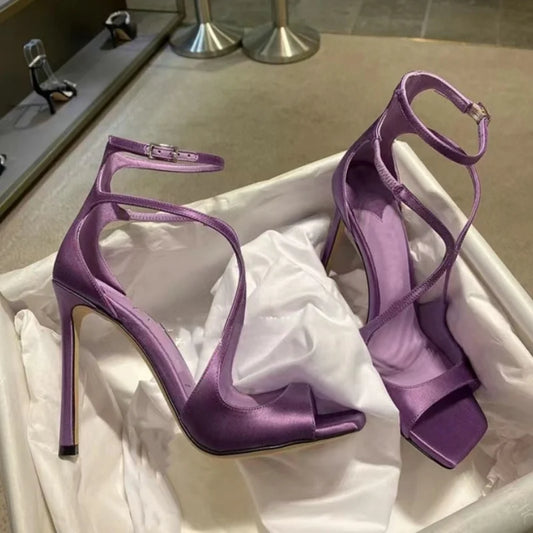 Zapatos de Tacón Stiletto de Alta Calidad con Estilo de Hada - Sandalias Abiertas con Cordones, Elegantes y Sexys para Bodas