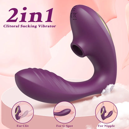 Vibrador de Succión y Vibración para Mujeres – Estimulador Clítoris, Pezones y Dildo con 10 Modos de Vibración y Succión, Juguete Sexual para Adultos