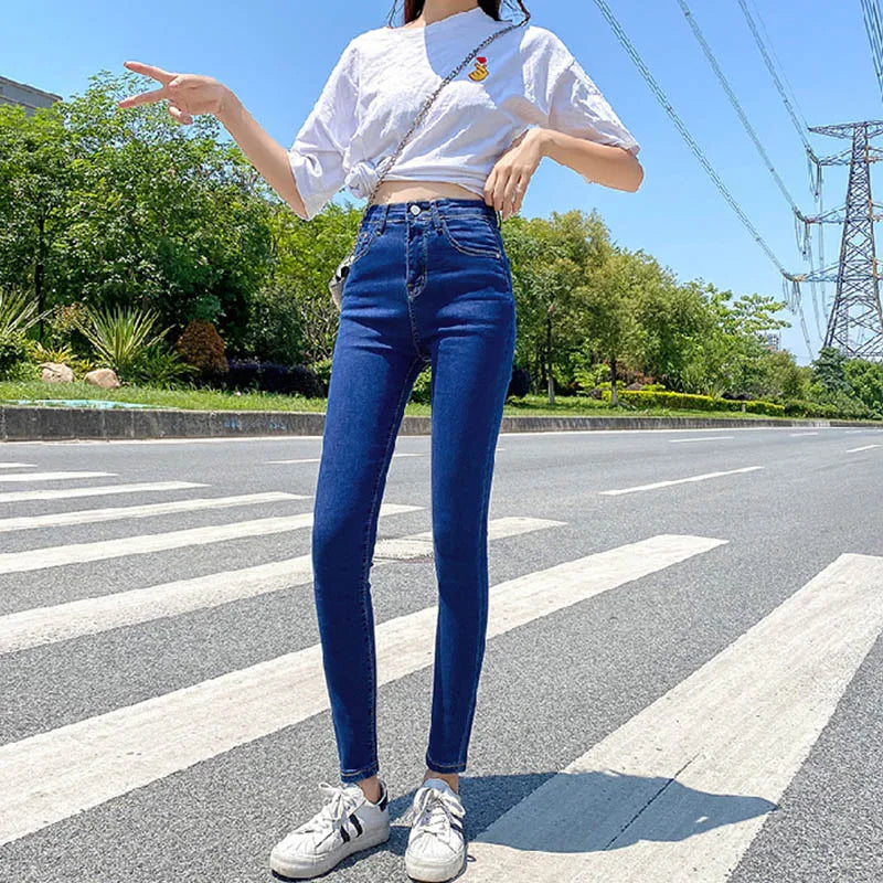Pantalones vaqueros cálidos de invierno para mujer, vaqueros gruesos elásticos, informales, 2023