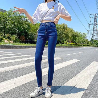 Pantalones vaqueros cálidos de invierno para mujer, vaqueros gruesos elásticos, informales, 2023