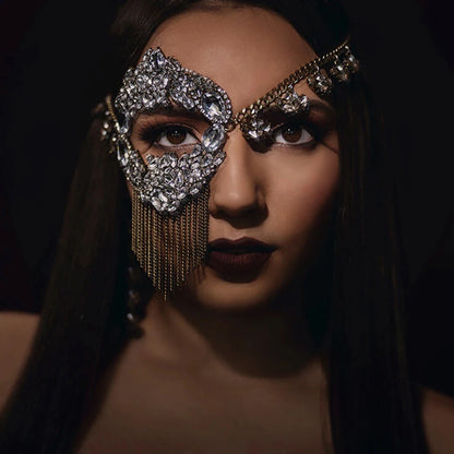 Máscara de Cristal de Lujo para Mujer, Cadena de Joyería para Cara, Borla, Fiesta de Graduación, Máscara de Diamantes de Imitación Sexy, Mascarada, Baile de Moda, Cosplay