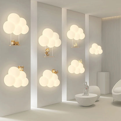Lámpara de Pared de Animales de Dibujos Animados de Mono, Candelabro de Nube Blanca, Luz Nocturna para Guardería y Dormitorio Infantil