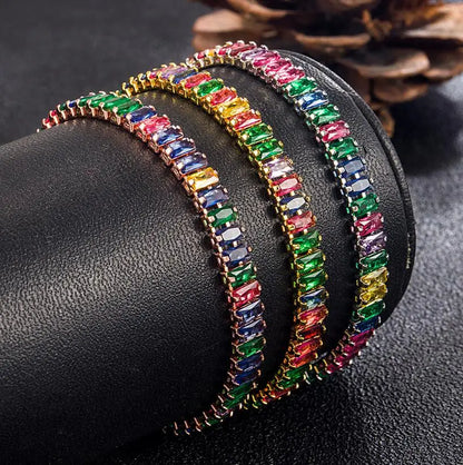 Pulsera de Plata de Ley 925 para Mujer con Corte de Esmeralda y Diamante de Alto Carbono, Joyería Fina para Compromiso y Bodas, 4x6mm