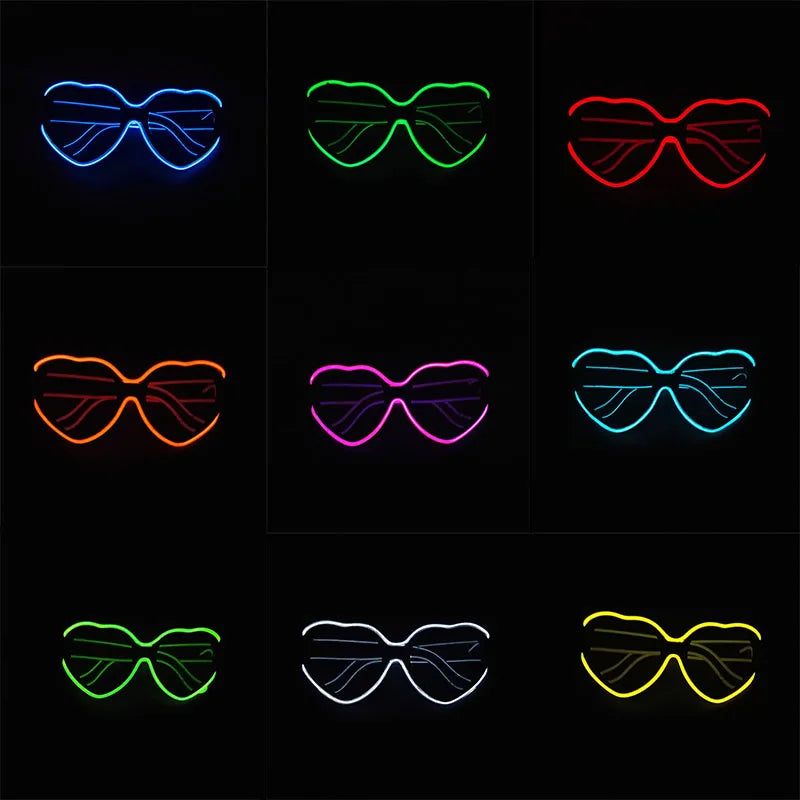 LED Neon Heart Shaped Glasses for Women, Fluorescent Bars,Party,Christmas, New Year, Bride to be, Wedding, Rave Accessories,