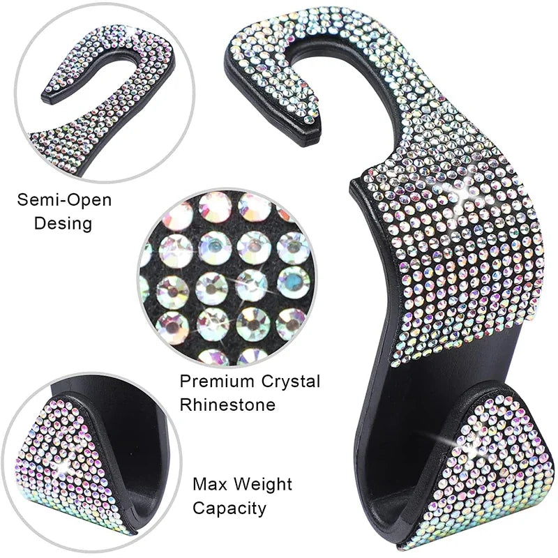 Gancho para Respaldo de Asiento de Auto con Brillantes Diamantes - Soporte Universal para Cabeceras - Accesorios de Interior Automotriz
