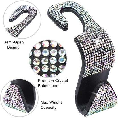 Gancho para Respaldo de Asiento de Auto con Brillantes Diamantes - Soporte Universal para Cabeceras - Accesorios de Interior Automotriz