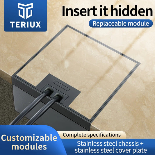 Caja de enchufe empotrable para suelo de doble toma, material de acero inoxidable de alta calidad, ideal para embutir en mármol o suelo