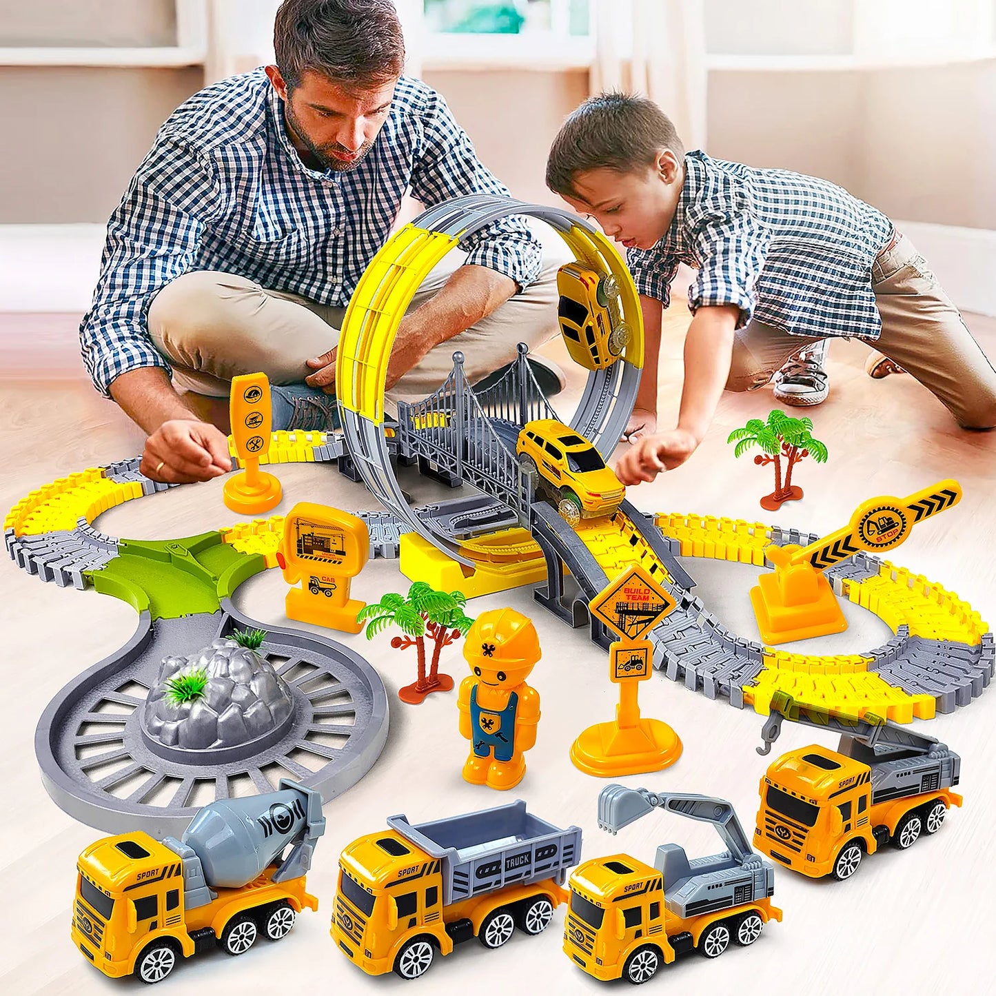 Pista Eléctrica de Tren para Niños con Coches de Ingeniería, Juguetes Educativos para Cumpleaños