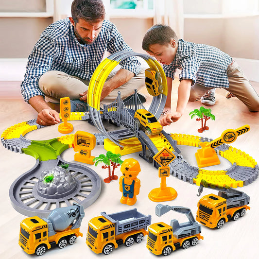 Pista Eléctrica de Tren para Niños con Coches de Ingeniería, Juguetes Educativos para Cumpleaños