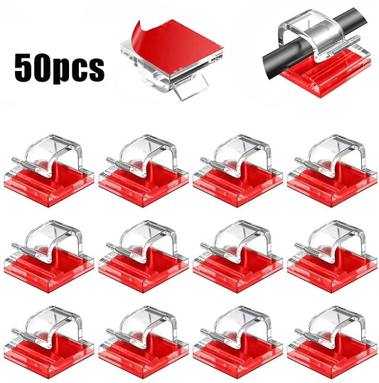 50PCS Clips Organizadores de Cables - Soporte de Gestión de Cables para USB y Cargadores, Ganchos Montados en la Pared
