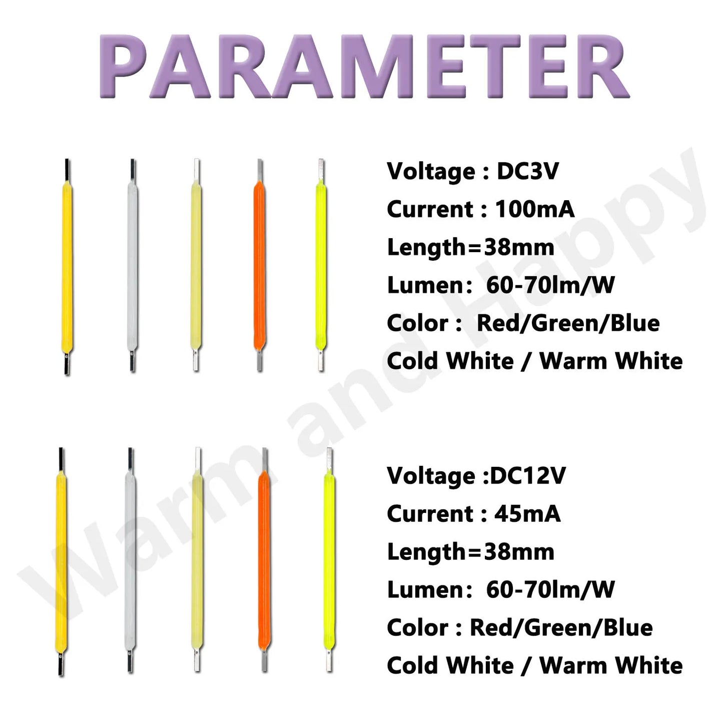 10pcs Filamento LED Edison 38mm DC3V/DC12V - Accesorios para Lámparas Incandescentes DIY