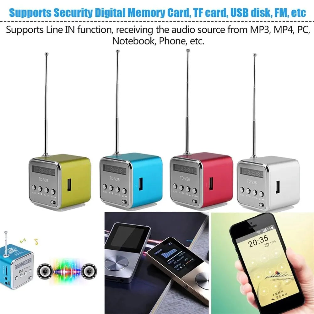 Radio Portátil Recargable Bluetooth Mini | Altavoz FM para Teléfono, MP3 y Computadora | Sonido Claro y Compacto