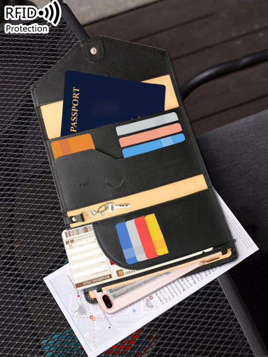 Cartera de viaje RFID para hombre y mujer, tarjetero multifuncional para pasaporte, ID/efectivo/conjunto de pasaporte familiar, Clip para pasaporte