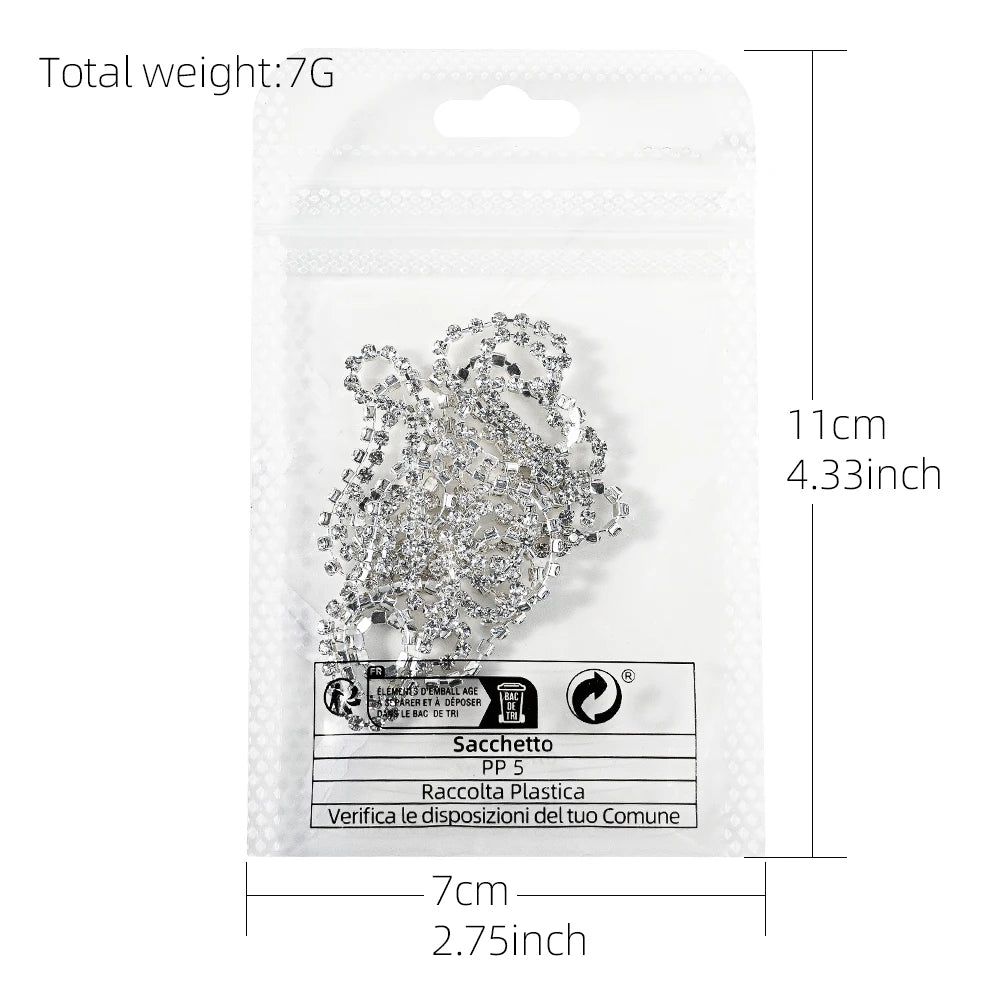Cadena de Cristal de Lujo para Manicura Francesa - 100/50 cm de Largo, Dijes Brillantes, 1,5/2 mm