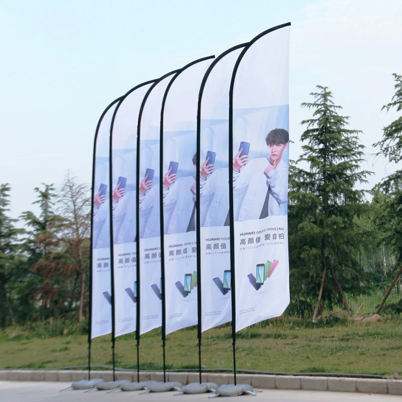 Bandera publicitaria de pluma personalizada con impresión gráfica para promoción, inauguración, eventos al aire libre y decoración publicitaria