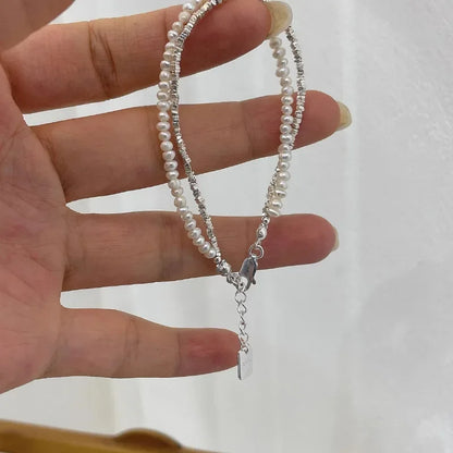 Pulsera de Plata de Ley 925 Doble Capa con Perlas - Diseño Vintage  - Joyería de Lujo y Encanto