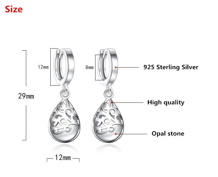 Aretes de Mujer de Flor con Piedra Ópalo en Plata de Ley 925 - Joyería Original Antialérgica