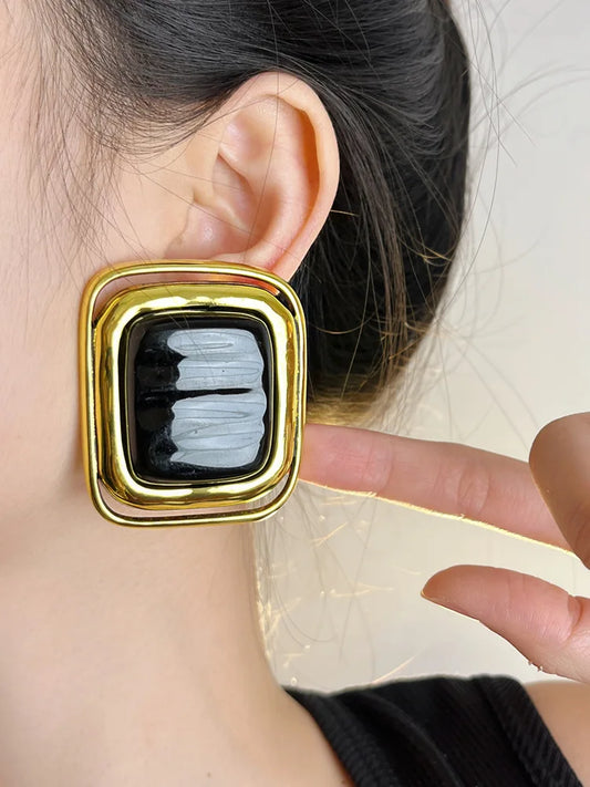 Pendientes Rectangulares de Metal Estilo Europeo y Americano para Mujer | Aretes Grandes y con Personalidad
