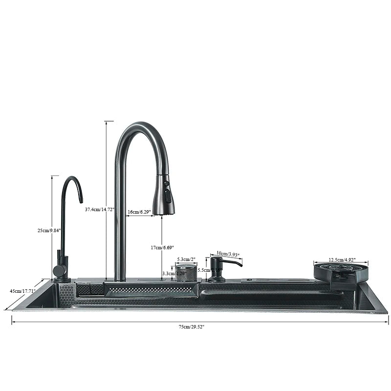 Fregadero de Cocina de Acero Inoxidable con Cascada y Pantalla Digital | Gran Fregadero de Un Solo Cuenco | Multifuncional con Tacto