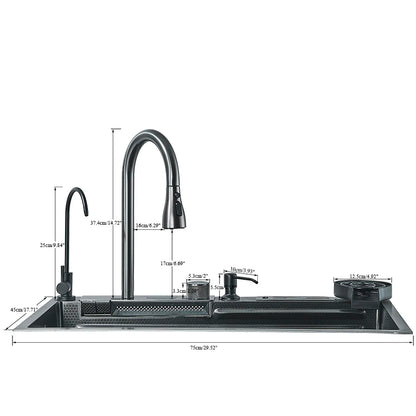 Fregadero de Cocina de Acero Inoxidable con Cascada y Pantalla Digital | Gran Fregadero de Un Solo Cuenco | Multifuncional con Tacto