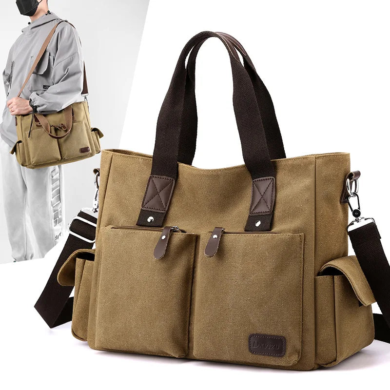 Bolso de Hombro para Hombre - Maletín Portátil de Gran Capacidad en Lona para Uso Diario y Oficina