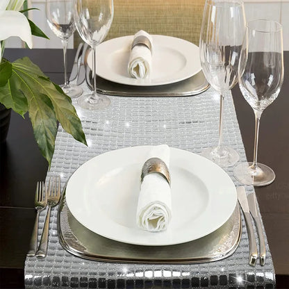 Decoración de Mesa de Fiesta Disco 70s 80s, Camino de Mesa Metálico Plateado/Dorado para Bodas y Cumpleaños