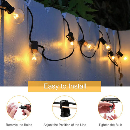 Cadena de luz de tungsteno G40 para exteriores, bombillas incandescentes, globo incandescente, enchufe europeo y estadounidense, 7W, resistente al agua IP44, cadena de luz de hadas