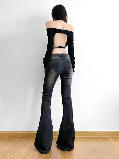 Rockmore-pantalones vaqueros Acampanados para mujer, ropa de calle de tiro bajo, estética y2k, Estilo Vintage, Grunge