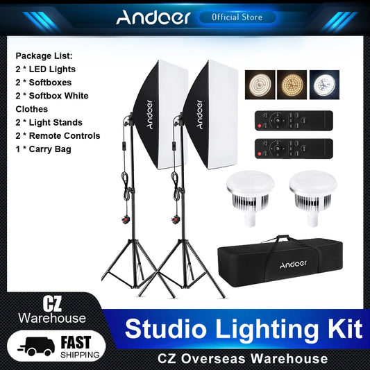 Andoer Softbox Lighting Kit: Estudio de Fotografía con Luz LED 2800K-5700K, Soporte Ajustable y Control Remoto