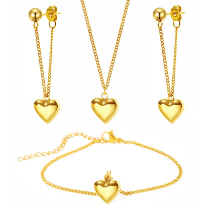 Conjunto de collar y pulsera de acero inoxidable para mujer, colgante de corazón de melocotón cúbico, joyería de moda, regalo de banquete