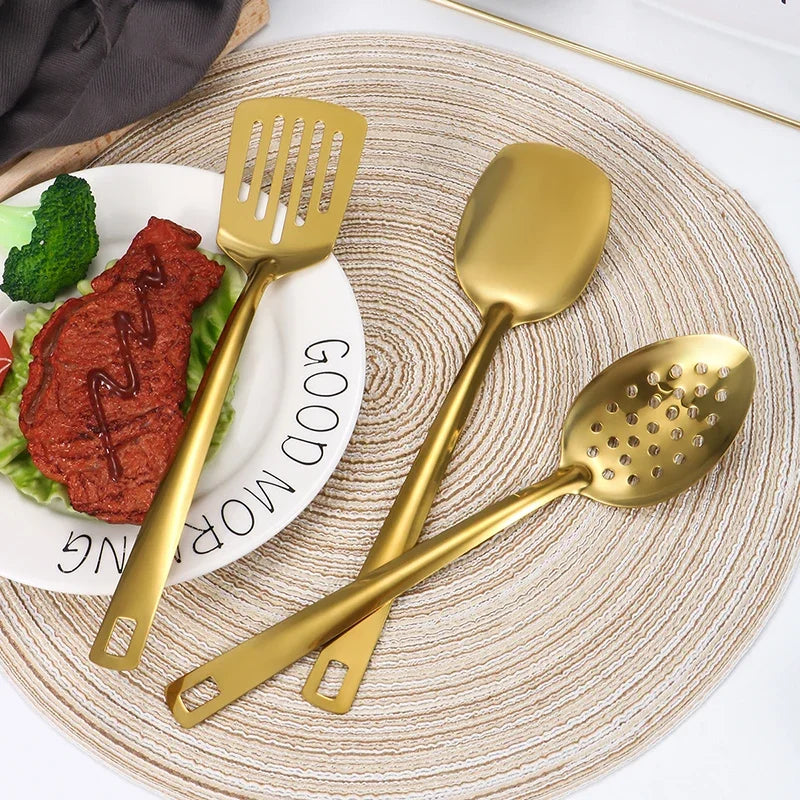 Juego de Cubiertos Coreanos de 6 Piezas de Acero Inoxidable | Set de Cubiertos Dorados para Cena y Olla Caliente | Estilo Coreano