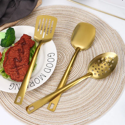 Juego de Cubiertos Coreanos de 6 Piezas de Acero Inoxidable | Set de Cubiertos Dorados para Cena y Olla Caliente | Estilo Coreano