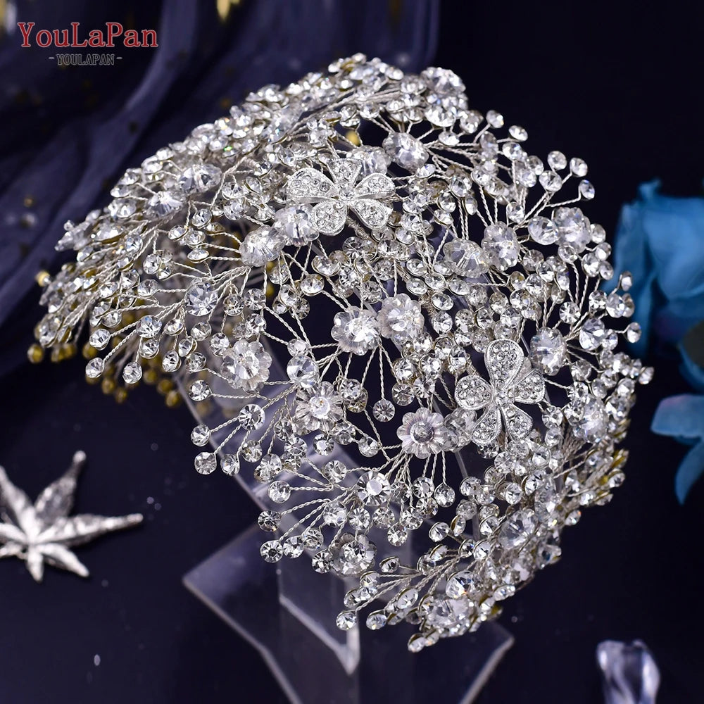 Tocado de Novia con Diamantes de Imitación, Conjunto de Pendientes, Tiara Nupcial, Corona de Boda de Cristal, Diadema, Accesorios para el Cabello, HP240