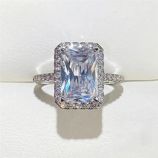 Anillos cuadrados clásicos de Color plateado para mujer, joyería de boda con moissanita brillante, anillo femenino de circón cúbico