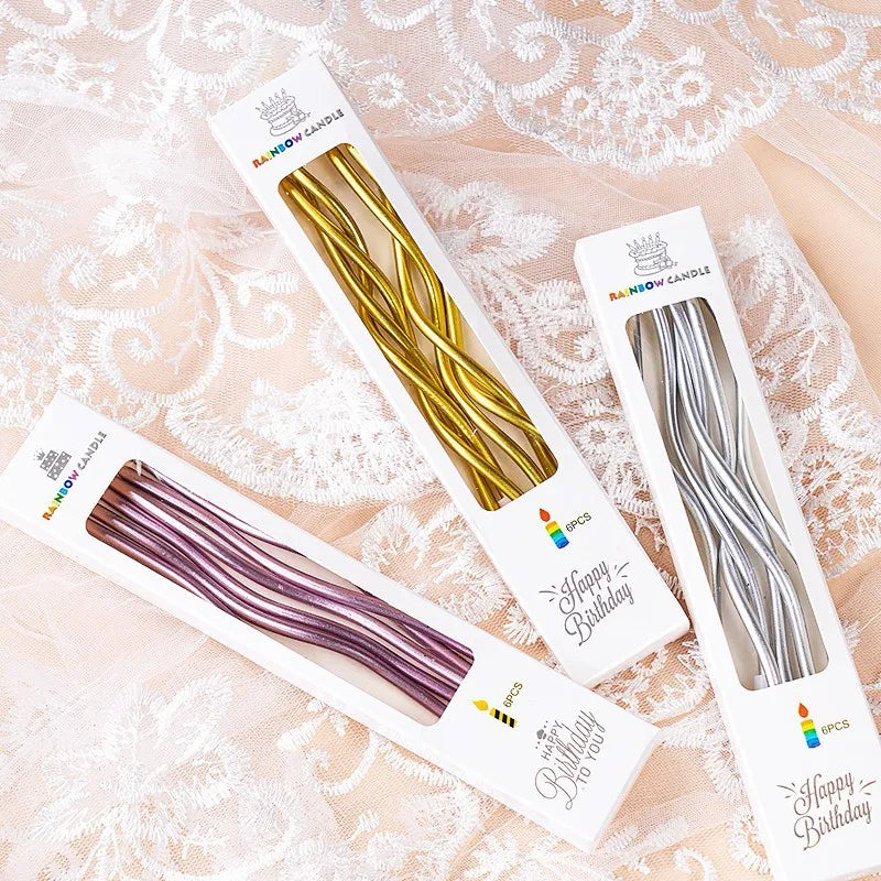 6 Piezas de Velas en Hilo Curvas para Pasteles - Decoraciones Seguras para Cumpleaños y Eventos Románticos
