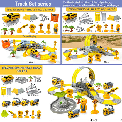 Pista Eléctrica de Tren para Niños con Coches de Ingeniería, Juguetes Educativos para Cumpleaños