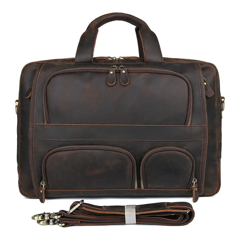 Mochila de Cuero Genuino para Laptop de 17.3 Pulgadas - Maletín de Negocios Retro para Hombre, Bolsa Grande de Viaje y Oficina